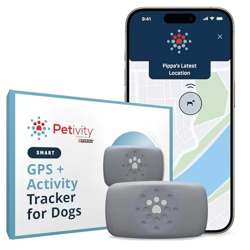 Petivity smart GPS dog tracker tag attached to collar