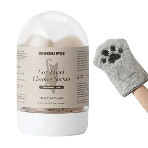 Muddi Pet concentrated cat shampoo serum capsules and grooming mitt