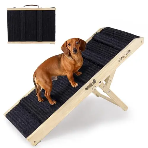 SweetBin small wooden dog ramp folded and unfolded