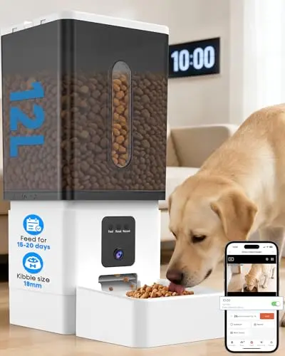 Wnfuo 12L automatic dog feeder with camera for large dogs