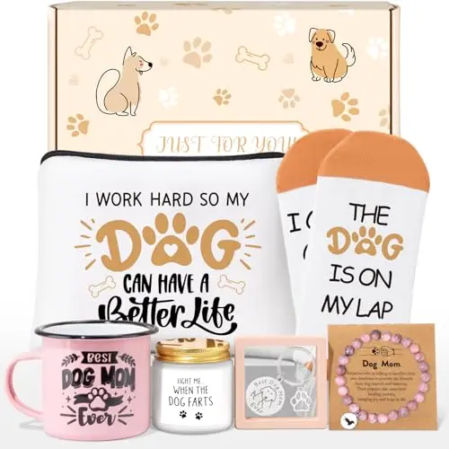 GIFTISSIMO dog-themed gift set with mug, candle, bag, socks, bracelet, and keychain
