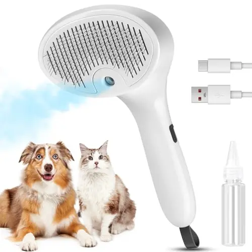 FourSeas pet steam brush with low-noise mist spray and self-cleaning