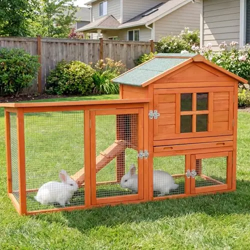 WHEGETED orange large two-story rabbit hutch with run and asphalt roof