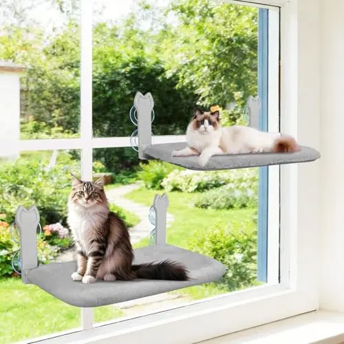 Turbosus two-pack of gray foldable cat window perches with suction cups