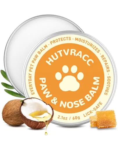 HUTVRACC dog paw balm in an orange tin with natural ingredients