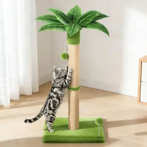 XiaZ tall cat scratching post with wide base and toy balls