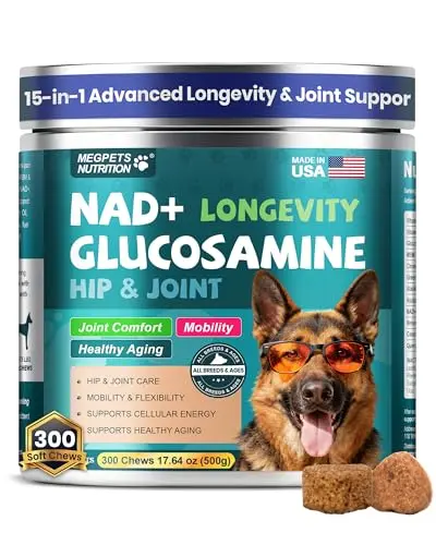 MEGPETS NUTRITION NAD+ glucosamine soft chews for dogs hip and joint supplement