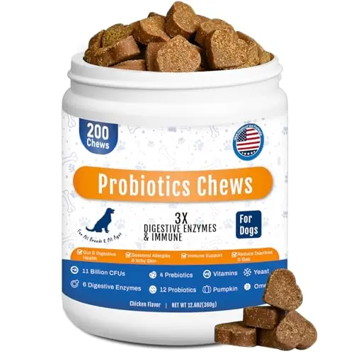 GuruAmi Chicken Flavor Dog Probiotic Chews in a large jar with 200 count