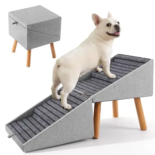 Ziluce apricot-colored dog stairs that fold into an ottoman footstool.