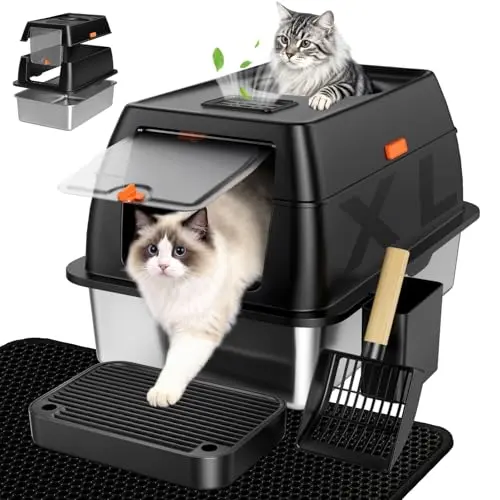 Tevila stainless steel cat litter box with lid and modular design