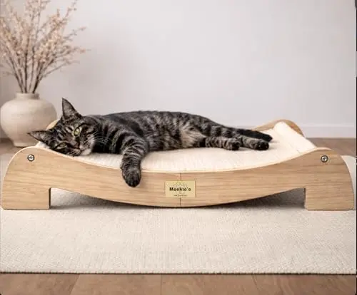 MOOKIE'S modern wooden frame cat scratcher with a natural sisal mat