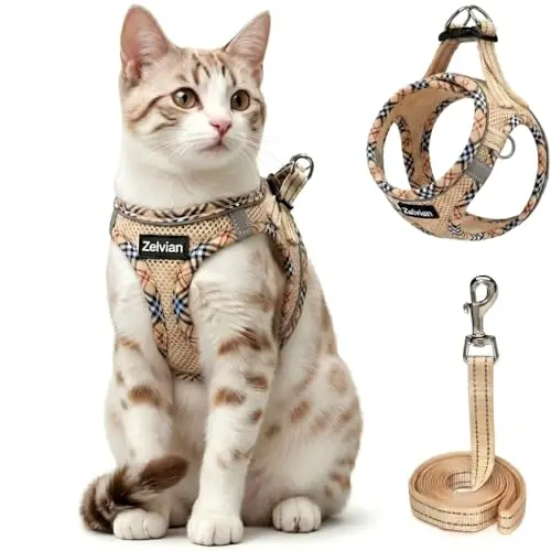 Zelvian step-in style cat harness and leash for small cats in beige