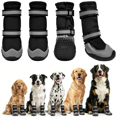 Dimicoo Waterproof Dog Boots with high-top design and reflective straps