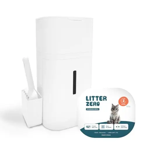 Litter Zero Premium white modern cat litter disposal bin with a front-door opening