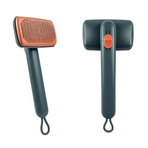 Adjustable self-cleaning cat and dog brush with two pin settings