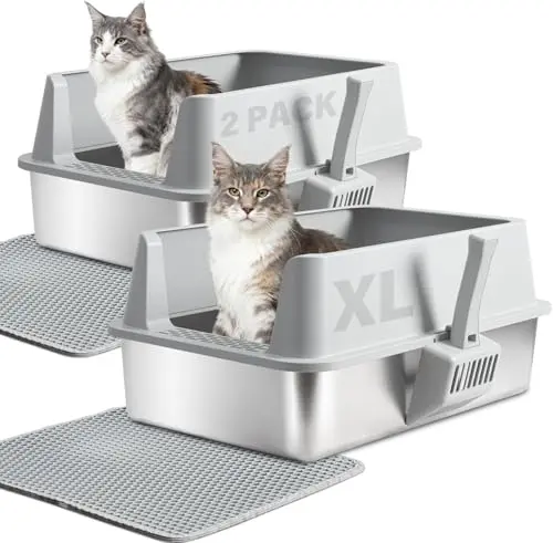 Yollber 2-Pack Open-Top Stainless Steel Cat Litter Box