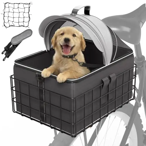 YEEGO DIRECT dog bike basket for rear rack in black, showing detachable carrier and cargo space
