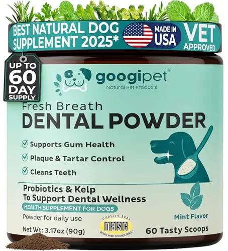 Googipet dental powder container with scoop for dog teeth cleaning