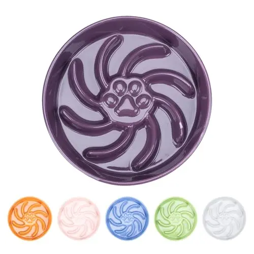 Fancy Lemon purple ceramic slow feeder bowl with low maze ridges