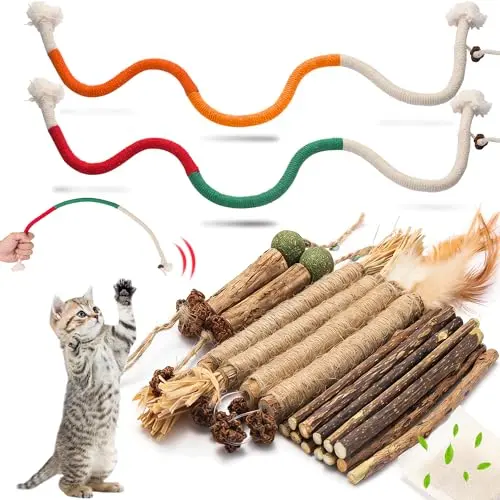 Zcitek 21-pack cat chew toy set with silvervine sticks and ropes