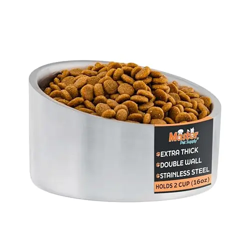 Master Pet Supply slanted stainless steel dog bowl with non-slip base