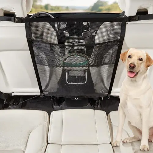 Veitail stretchy mesh dog car barrier with storage pocket.