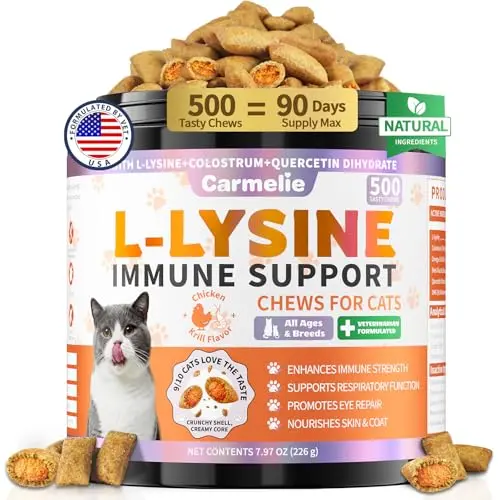 Carmelie L-Lysine chews for cats, crunchy with a savory center for immune support