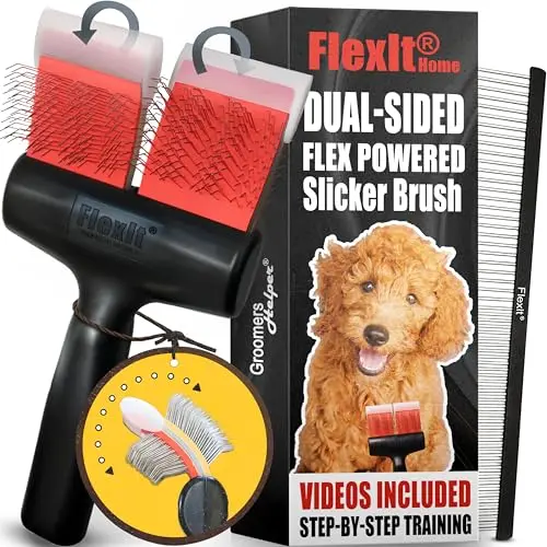 FlexIt Home flexible slicker brush system with a double-width head and video training guides