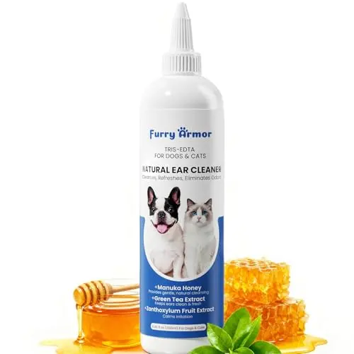FURRY ARMOR Itch Relief Ear Cleaner bottle with Manuka Honey and Green Tea