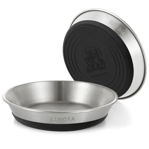 LUHOTA two stainless steel cat bowls with silicone bases in a gift box
