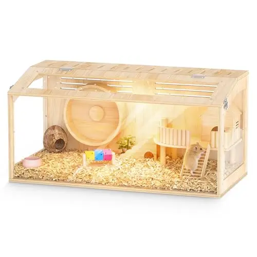 XiaZ 30-inch wooden hamster cage with panoramic acrylic view