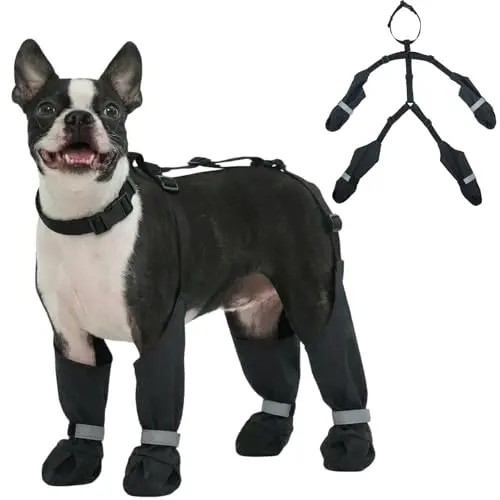 AuraPaw Dog Paw Protectors with suspenders and reflective ankle straps