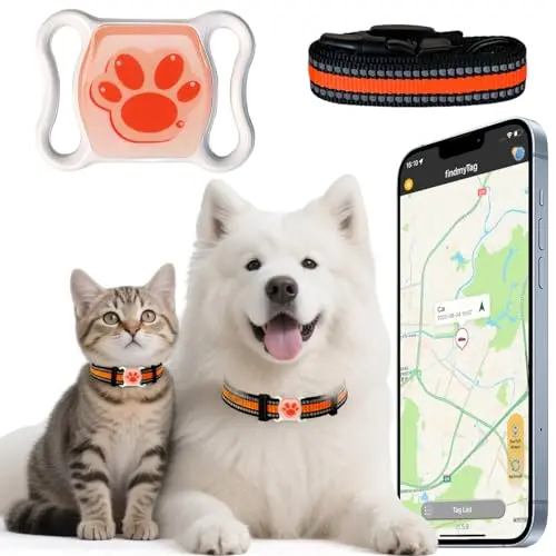 VKAFW small black GPS tracker unit with lanyard for attaching to a pet collar