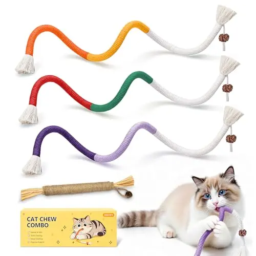 MAXTOOA cat toy set with three chew ropes and one silvervine stick