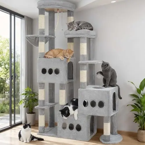 Gitelsnour GCT036W cat tree with three large condos and multiple posts