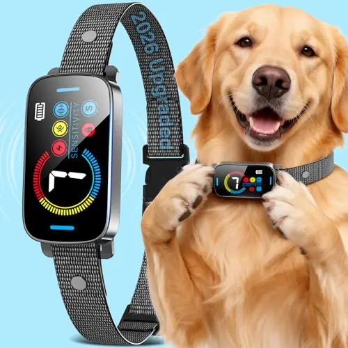 SLAYKAM matte black ultrasonic bark collar with modern design and adjustable strap