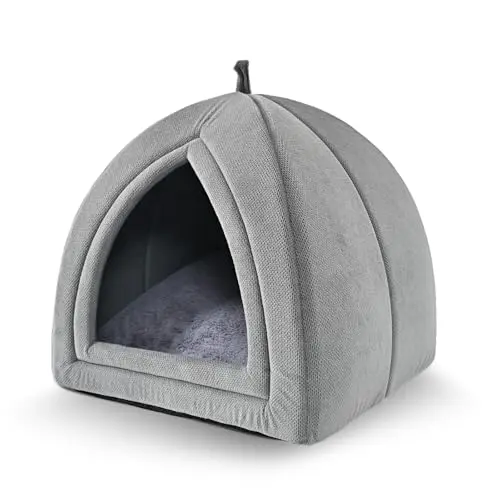 Amazon Basics light gray foldable cat cave bed with a soft cushion