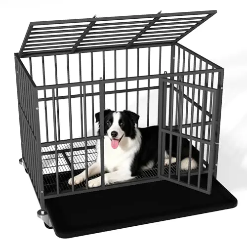 Ironovacage 38-inch dog crate with dual doors and lockable wheels