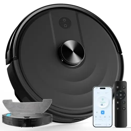 Eitton robot vacuum with mapping on wooden floor