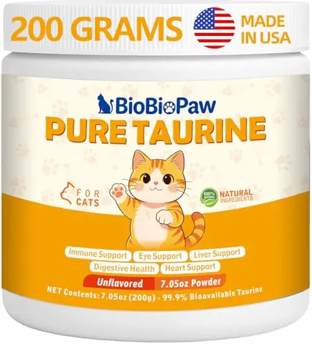 BioBiopaw pure taurine powder supplement for cats in a 200g package