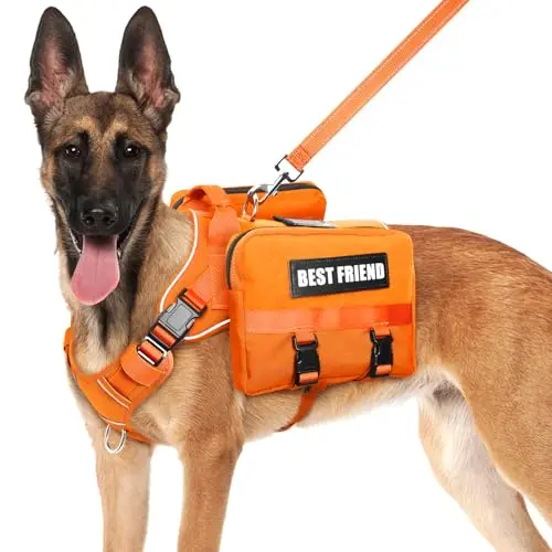 MOOGROU tactical dog backpack harness with removable side pouches and patches