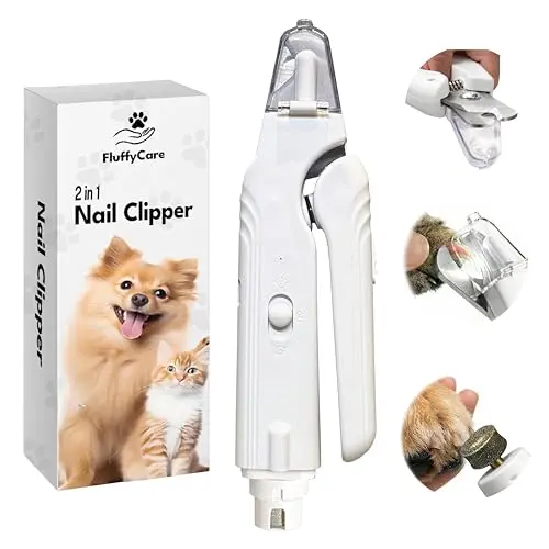 FluffyCare 2-in-1 dog nail clippers with LED lights and dust catcher