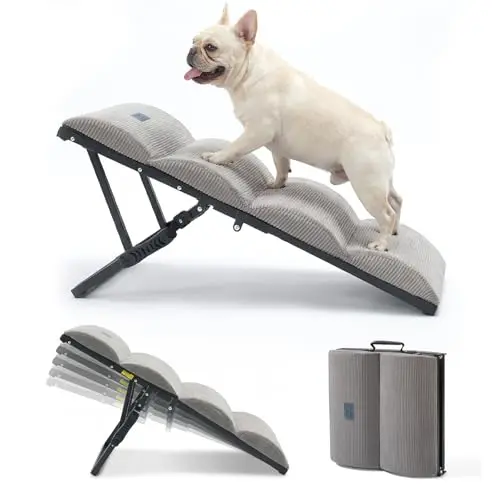 Veehoo light gray metal frame dog ramp with foam padding