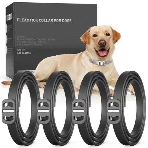 SWEETECHO 4-pack of black, adjustable dog flea collars with natural essential oils