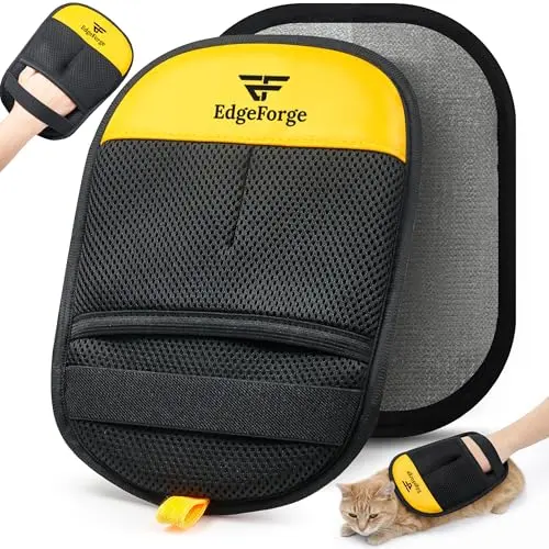 EdgeForge black pet hair removal mitt with hangable loop