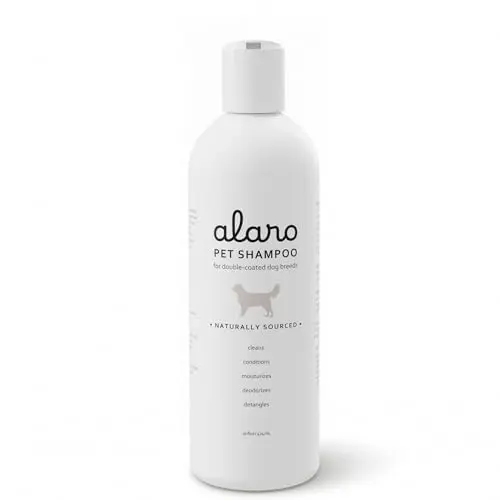 Alaro dog shampoo bottle with fresh scent for double-coated breeds