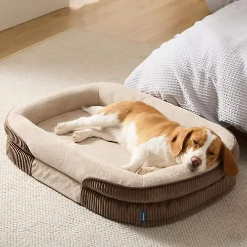 Bedsure 360 oval bolster brown orthopedic dog bed with ultra-soft fleece