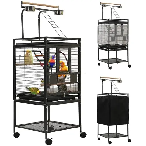 Sinopet black modular bird cage with playtop, stand, and included cover