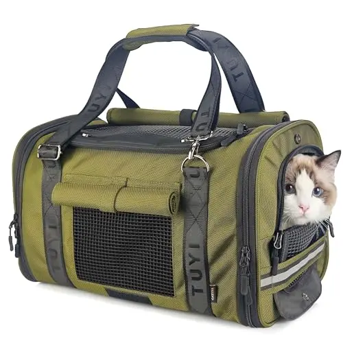 CATZIA green cat carrier with adjustable blackout curtains and reinforced mesh