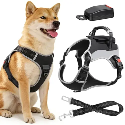 PartsBling dog car harness with integrated seatbelt attachment and handle